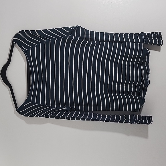 ModCloth Thermal Shirt Henley Knit Striped Thermal Long Sleeves Teal Blue XL - Picture 6 of 6